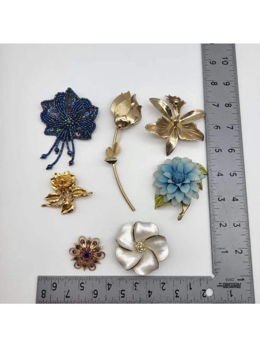 Vintage Flower Brooch pin lot Beaded Enamel rhinestone Estate Collection